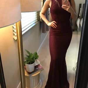 Lace Gown/Dress in Burgundy with Open Back